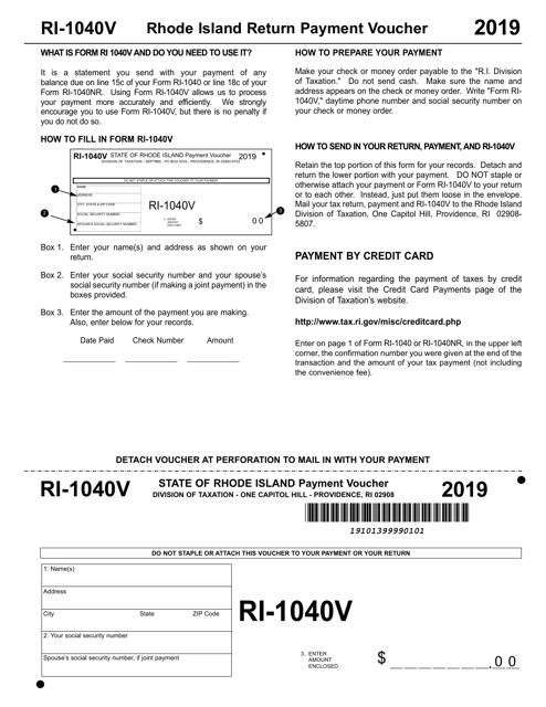 Form RI-1040V 2019 Printable Pdf