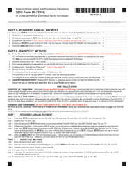 Document preview: Form RI-2210A Ri Underpayment of Estimated Tax by Individuals - Rhode Island