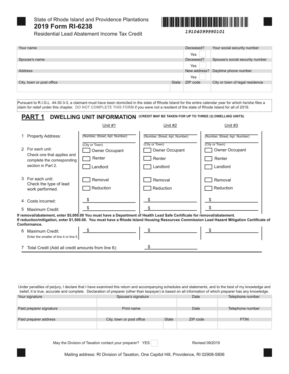 Form RI6238 2019 Fill Out, Sign Online and Download Fillable PDF