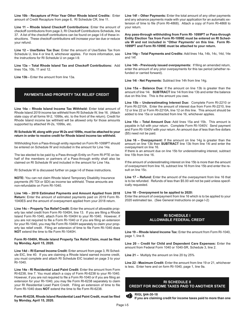Instructions for Form RI-1040 Resident Individual Income Tax Return - Rhode Island, Page 5