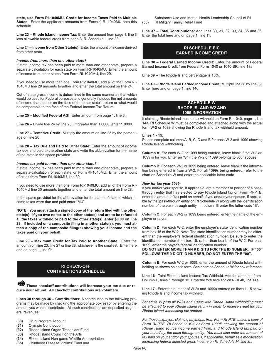 Instructions for Form RI-1040 Resident Individual Income Tax Return - Rhode Island, Page 6