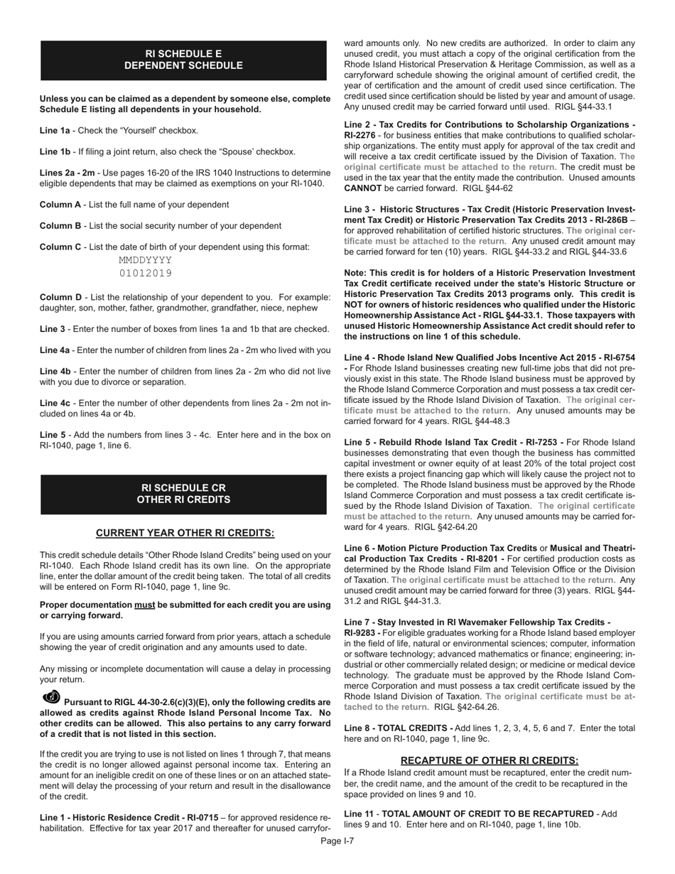 Instructions for Form RI-1040 Resident Individual Income Tax Return - Rhode Island, Page 7