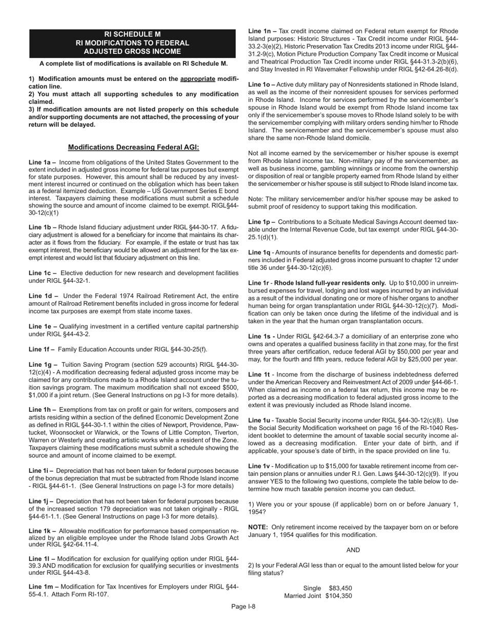 Instructions for Form RI-1040 Resident Individual Income Tax Return - Rhode Island, Page 8