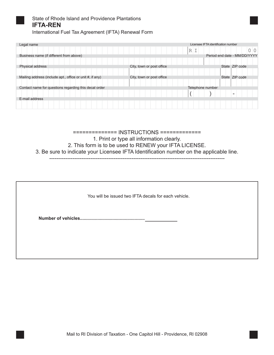 Form IFTA-REN International Fuel Tax Agreement (Ifta) License Renewal Form - Rhode Island, Page 1