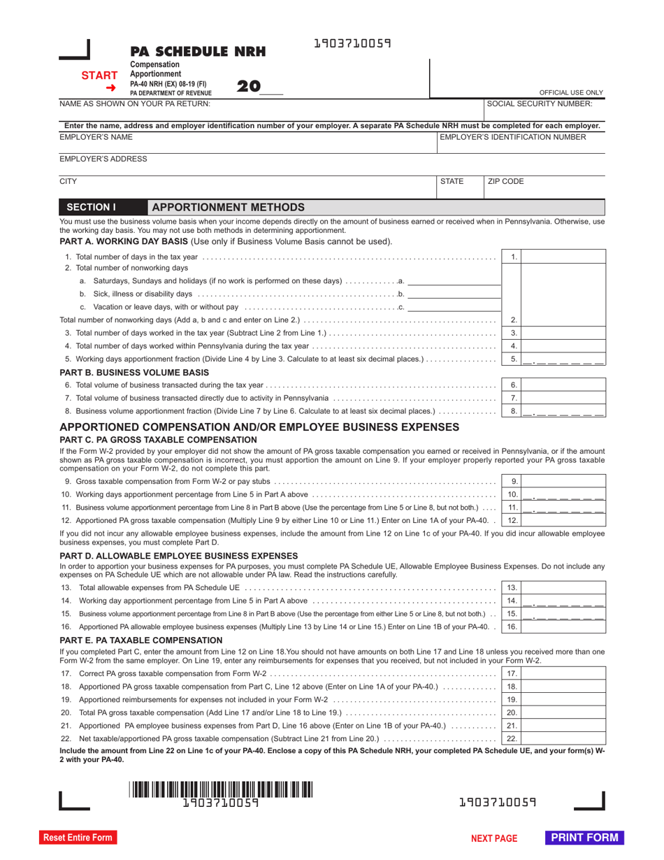 Form PA-40 Schedule NRH - Fill Out, Sign Online and Download Fillable ...