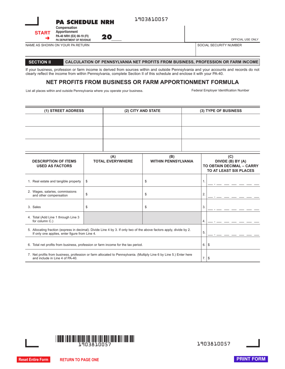Form PA-40 Schedule NRH Compensation Apportionment - Pennsylvania, Page 2