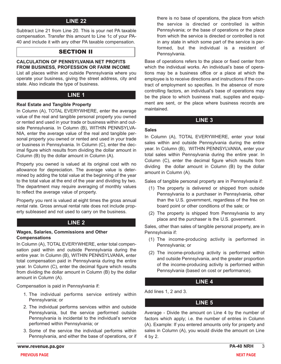 Form PA-40 Schedule NRH Compensation Apportionment - Pennsylvania, Page 5
