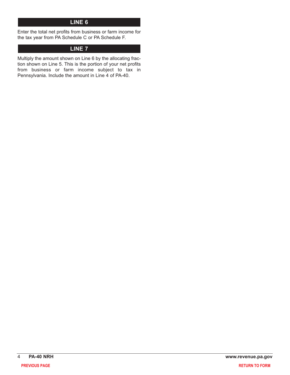 Form PA-40 Schedule NRH Compensation Apportionment - Pennsylvania, Page 6