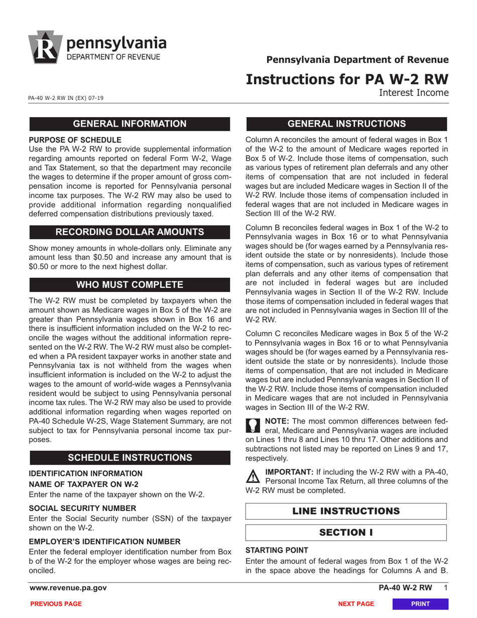 Form PA-40 W-2 RW Pa W-2 Reconciliation Worksheet - Pennsylvania, Page 3