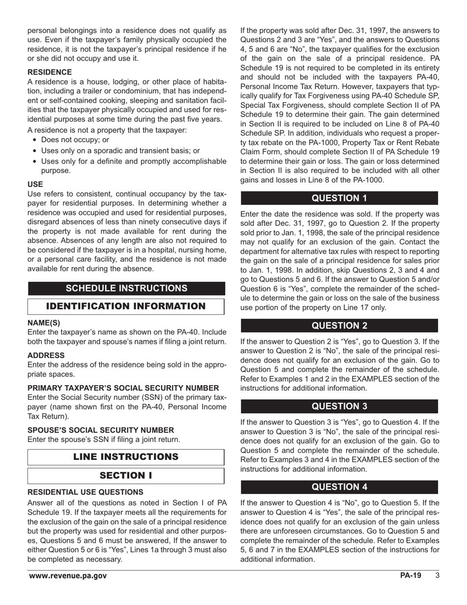 Form PA-19 Schedule 19 Taxable Sale of a Principal Residence - Pennsylvania, Page 5