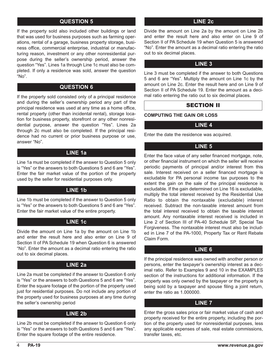 Form PA-19 Schedule 19 Taxable Sale of a Principal Residence - Pennsylvania, Page 6