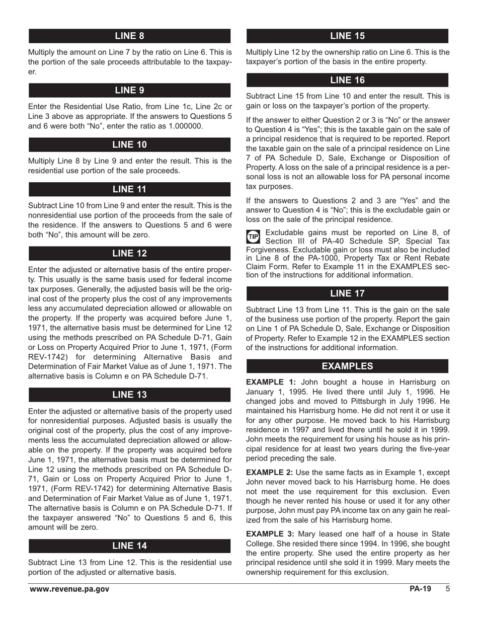 Form PA-19 Schedule 19 Taxable Sale of a Principal Residence - Pennsylvania, Page 7
