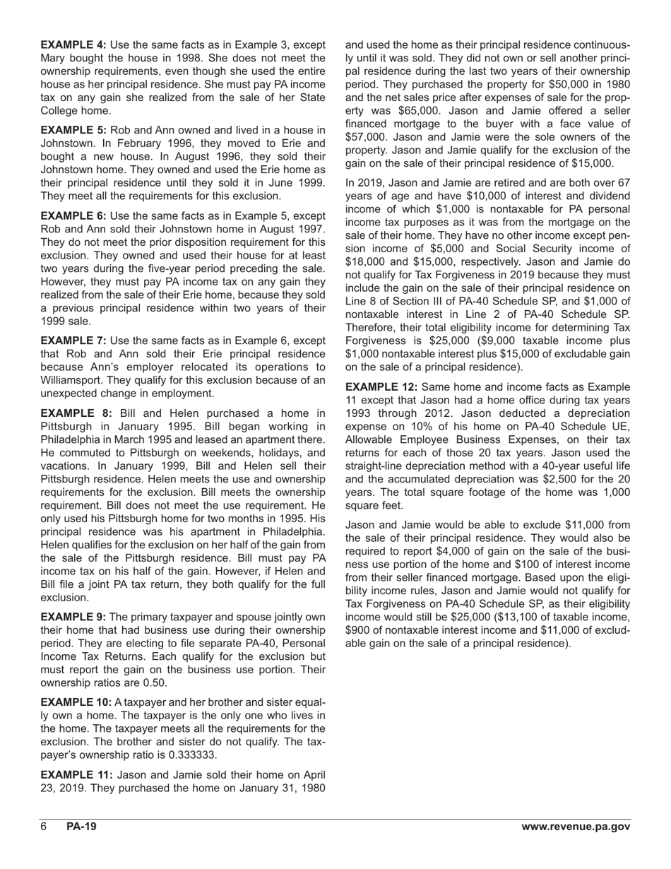 Form PA-19 Schedule 19 Taxable Sale of a Principal Residence - Pennsylvania, Page 8