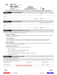 Form REV-1832 1099-misc Withholding Exemption Certificate - Pennsylvania