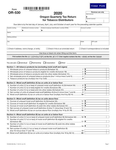 Form OR-530 (150-605-004) 2020 Printable Pdf