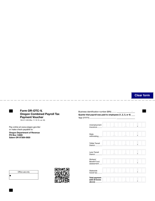 Form OR-OTC-V (150-211-053)  Printable Pdf