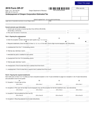 Form OR-37 (150-102-037) &quot;Underpayment of Oregon Corporation Estimated Tax&quot; - Oregon, 2019