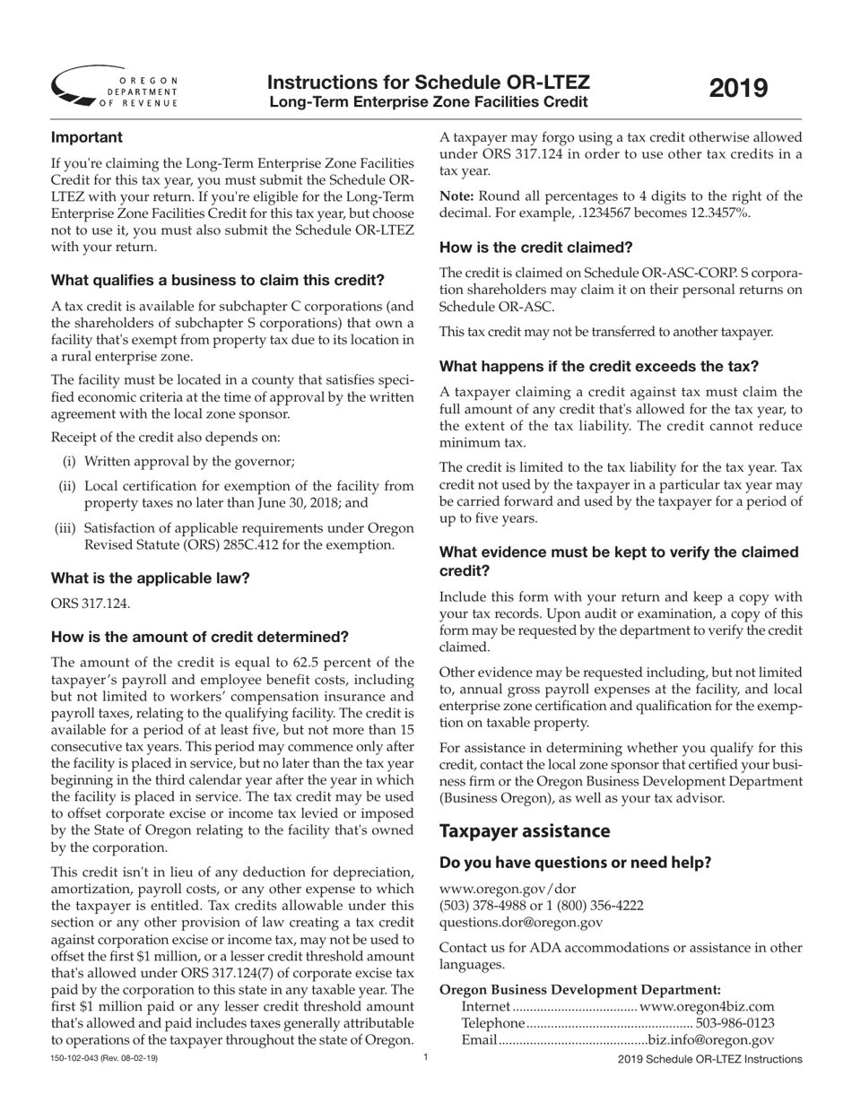 Form 150-102-043 Schedule OR-LTEZ Long-Term Enterprise Zone Facilities Credit - Oregon, Page 3