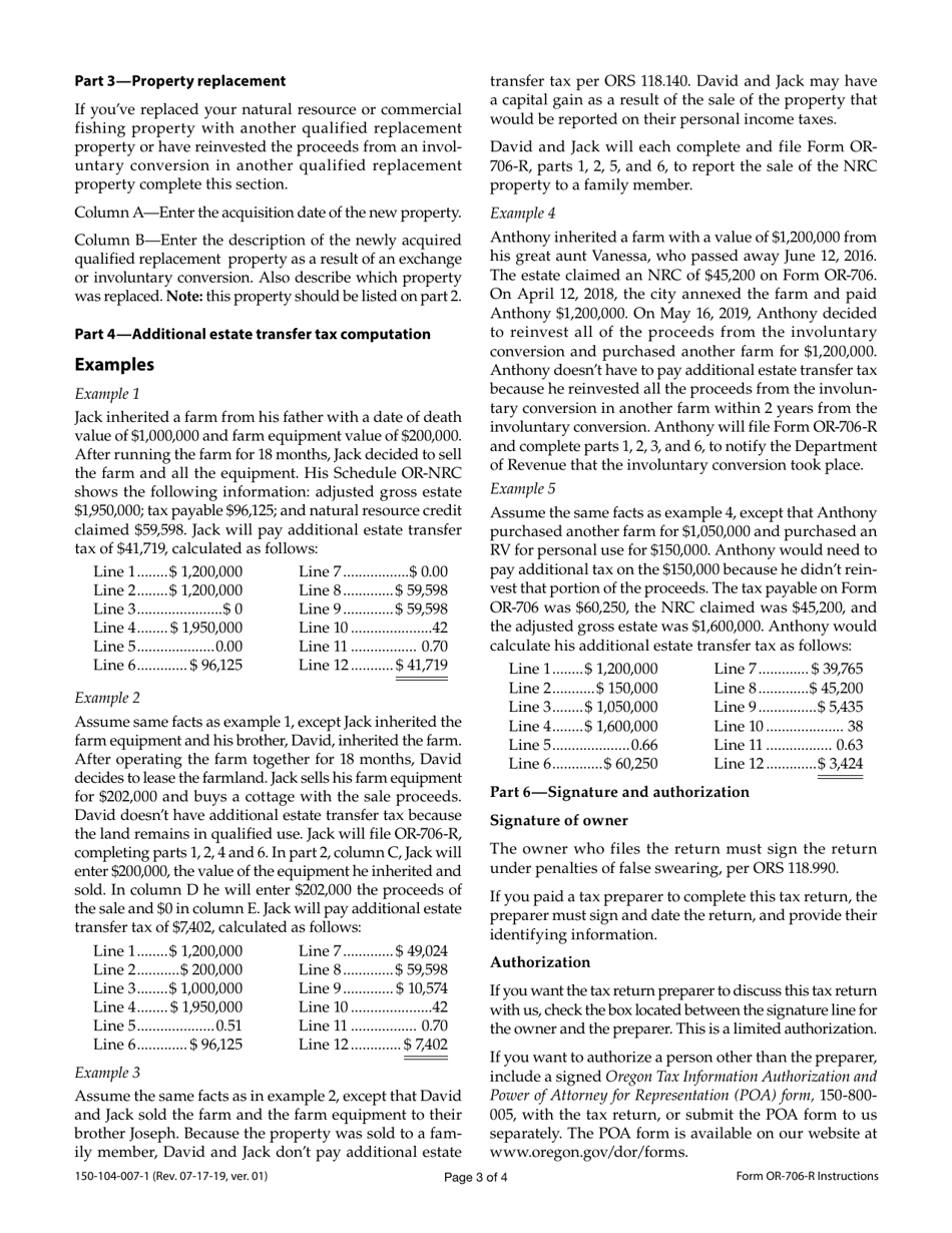 Instructions for Form OR-706-R, 150-104-007 Repayment of Oregon Natural Resource Credit - Oregon, Page 3