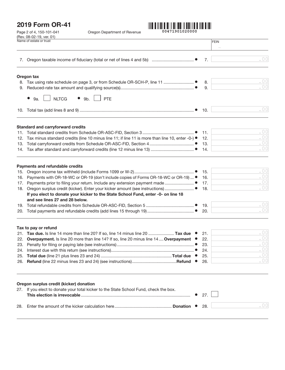Form OR-41 (150-101-041) Oregon Fiduciary Income Tax Return - Oregon, Page 2