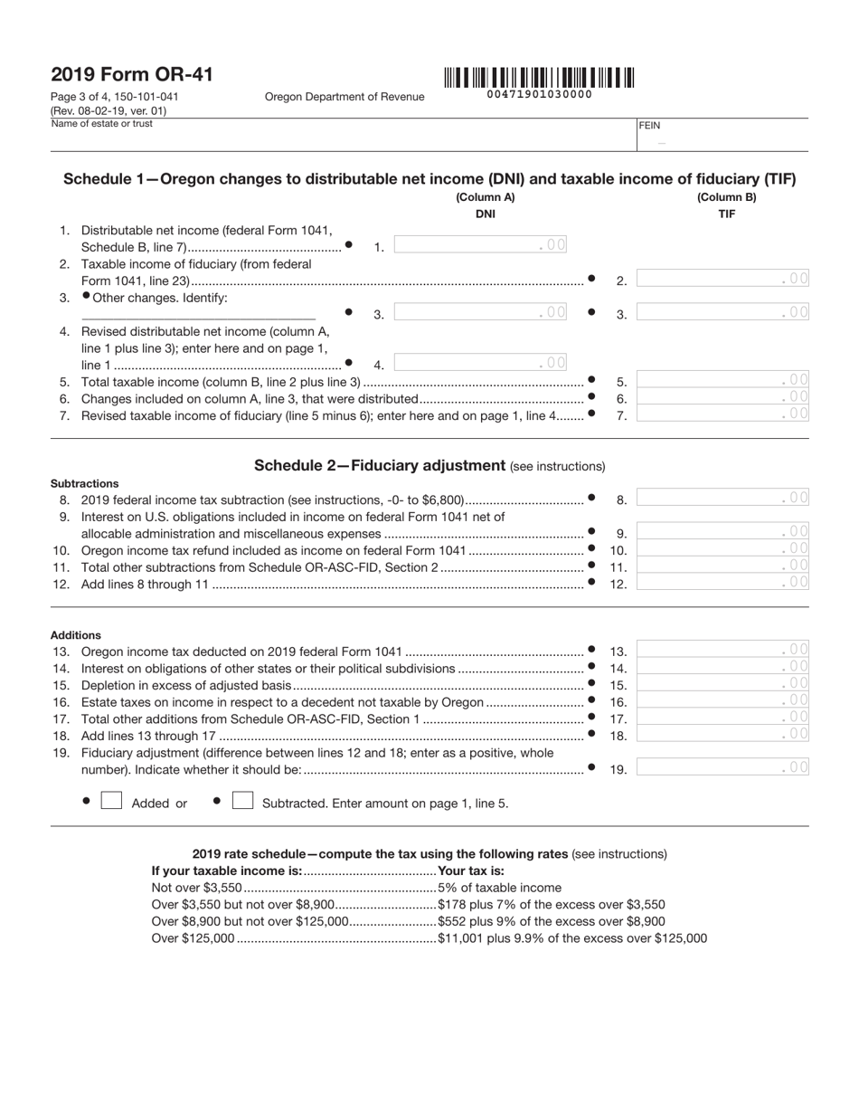 Form OR-41 (150-101-041) Oregon Fiduciary Income Tax Return - Oregon, Page 3