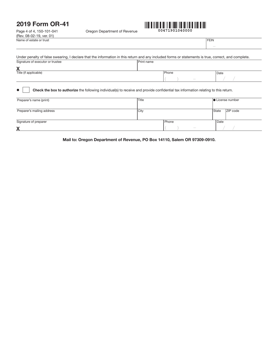 Form OR-41 (150-101-041) Oregon Fiduciary Income Tax Return - Oregon, Page 4