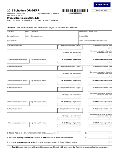 Form 150-101-025 Schedule OR-DEPR 2019 Printable Pdf