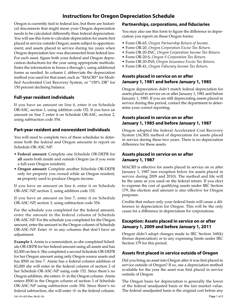 Form 150-101-025 Schedule OR-DEPR Oregon Depreciation Schedule - Oregon, Page 2