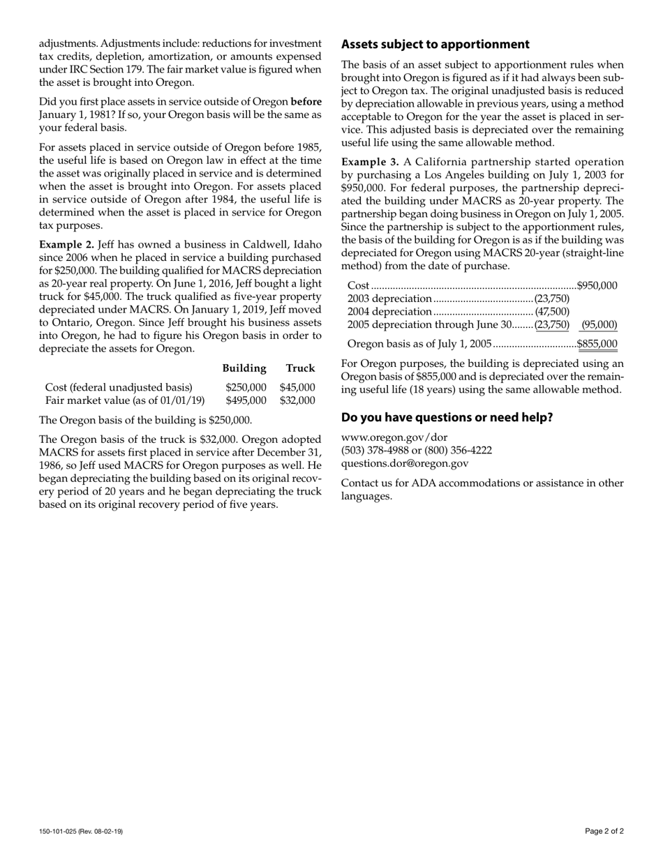 Form 150-101-025 Schedule OR-DEPR Oregon Depreciation Schedule - Oregon, Page 3