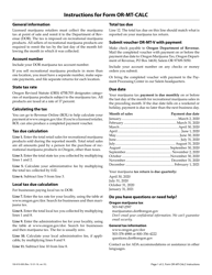 Form OR-MT-CALC (150-610-005) Oregon Marijuana Tax Payment Calculation Worksheet - Oregon, Page 2