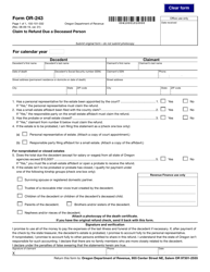 Document preview: Form OR-243 (150-101-032) Claim to Refund Due a Deceased Person - Oregon