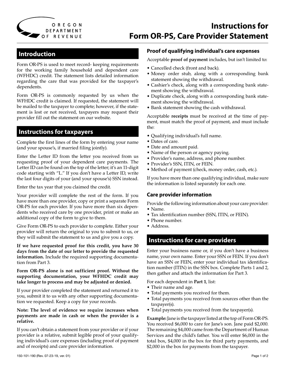 Form OR-PS (150-101-190) Care Provider Statement - Oregon, Page 3