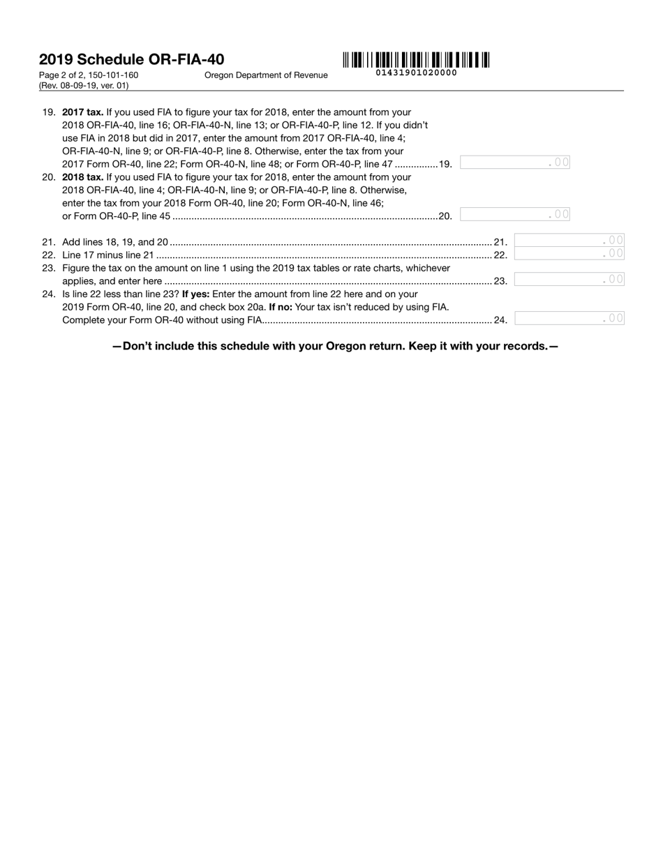 Form 150-101-160 Schedule OR-FIA-40 Oregon Farm Income Averaging - Oregon, Page 2