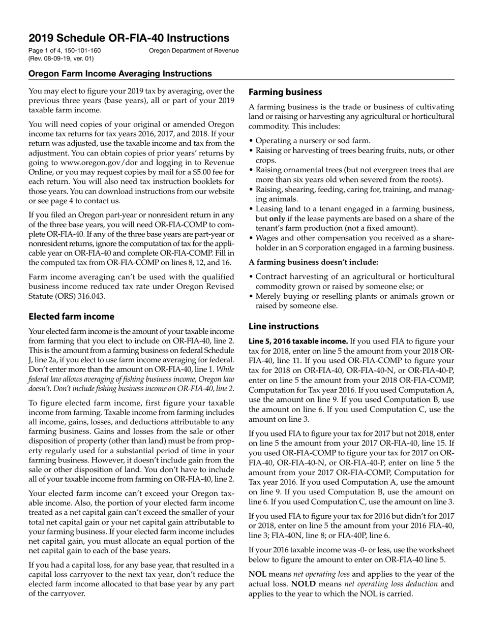 Form 150-101-160 Schedule OR-FIA-40 Oregon Farm Income Averaging - Oregon, Page 3