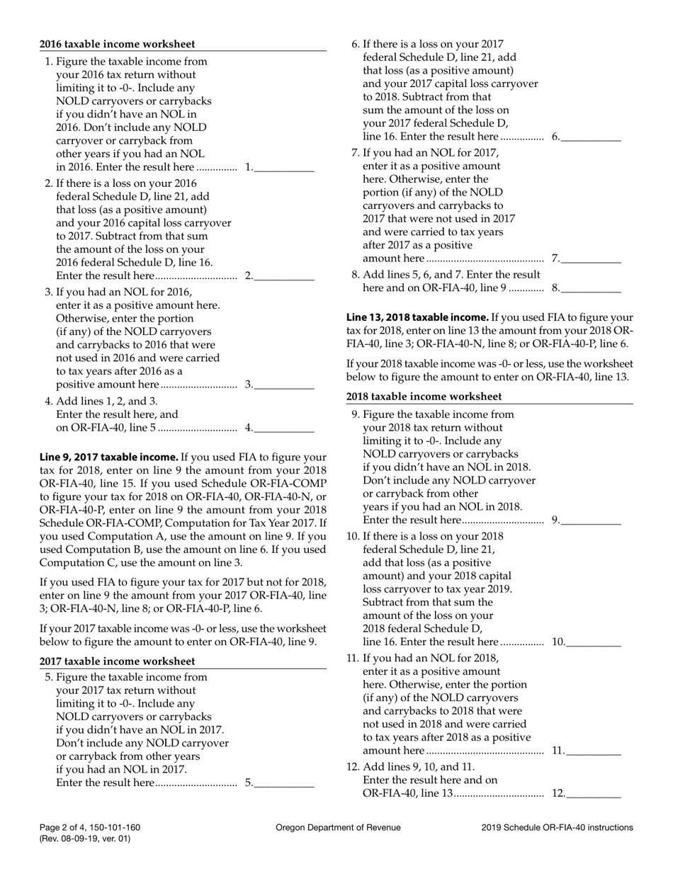 Form 150-101-160 Schedule OR-FIA-40 Oregon Farm Income Averaging - Oregon, Page 4