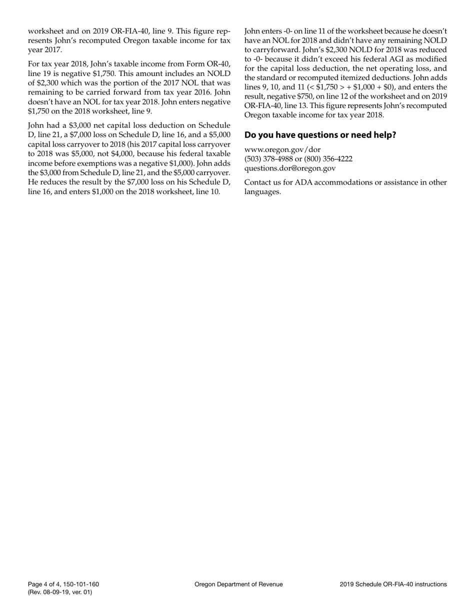 Form 150-101-160 Schedule OR-FIA-40 Oregon Farm Income Averaging - Oregon, Page 6