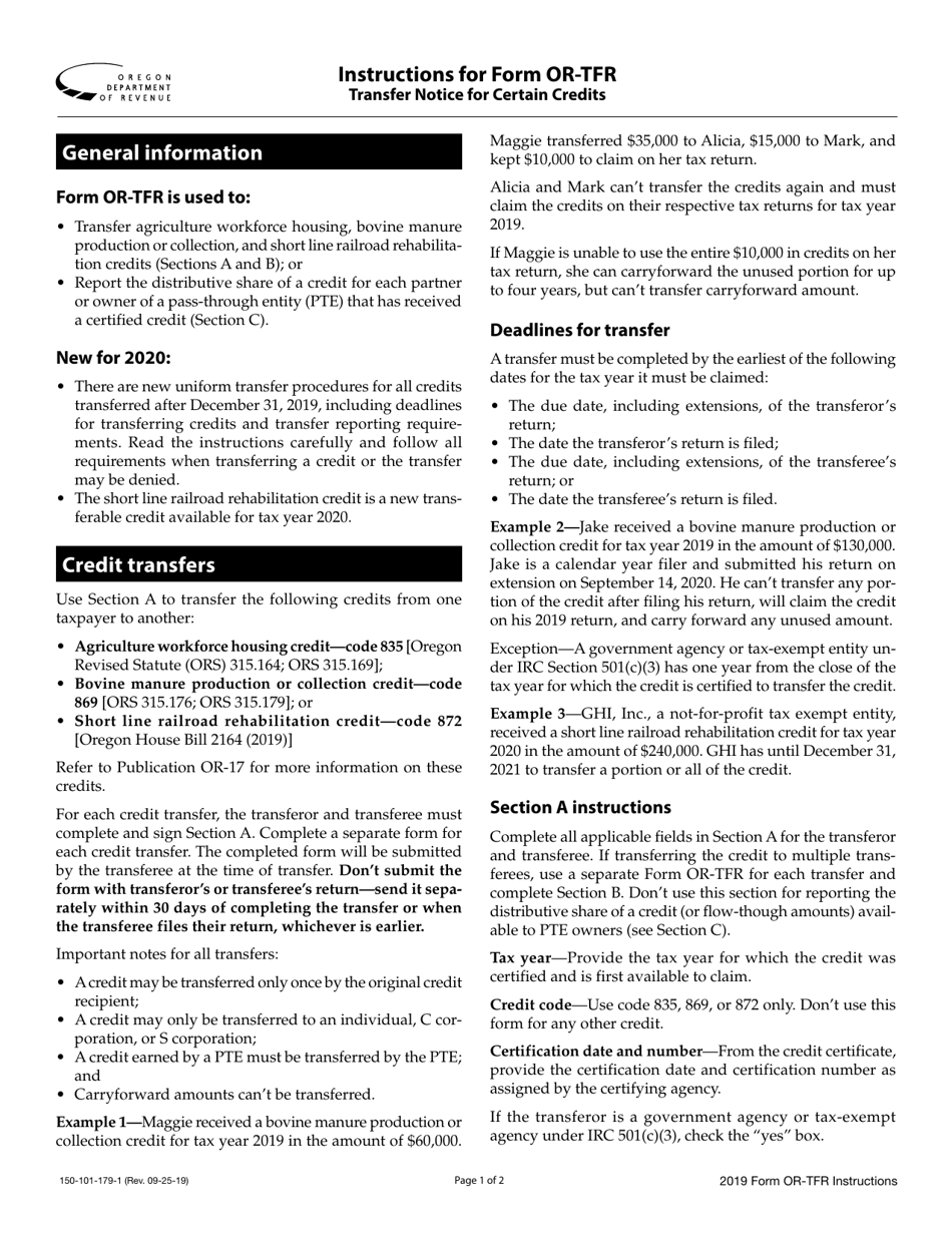 Form OR-TFR (150-101-179) Transfer Notice for Certain Credits - Oregon, Page 3