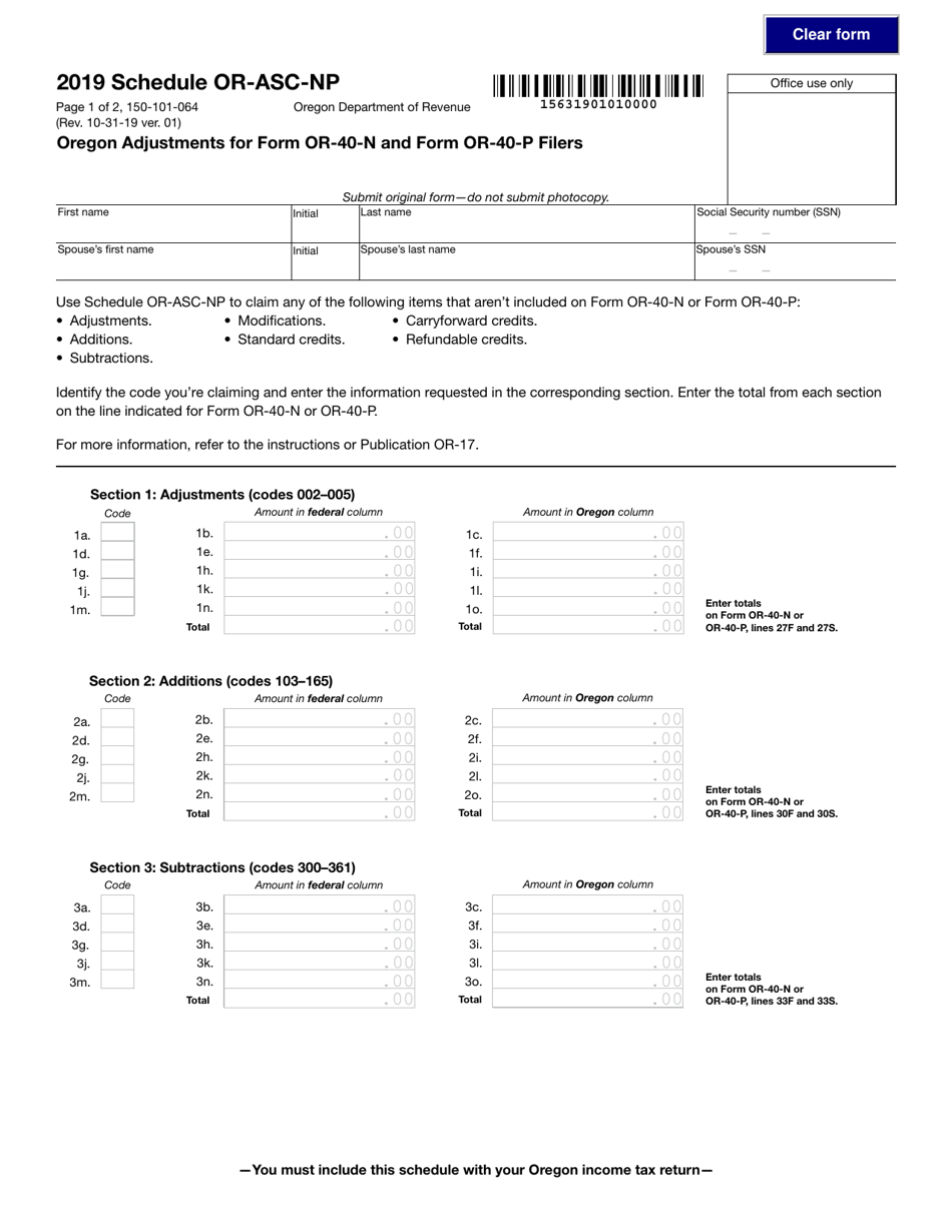 Form 150101064 Schedule ORASCNP Download Fillable PDF or Fill