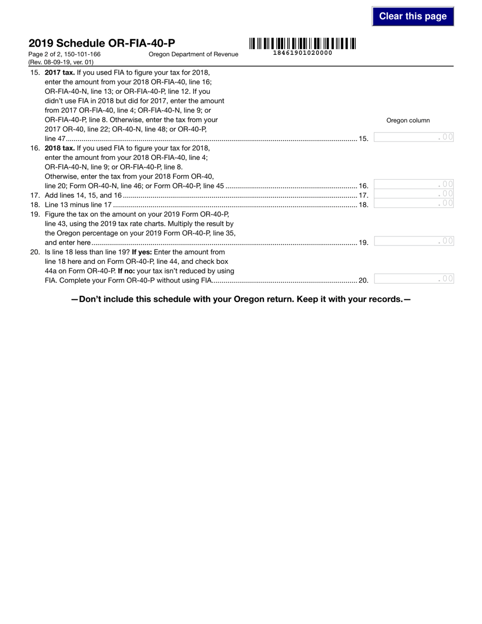 Form 150-101-166 Schedule OR-FIA-40-P Oregon Farm Income Averaging - Oregon, Page 2