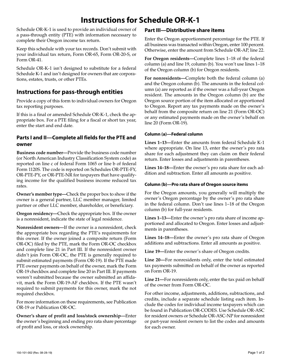 Form 150-101-002 Schedule OR-K-1 Distributive Share of Income, Deductions, Credits, Etc. for Individual Owners of Pass-Through Entities - Oregon, Page 2
