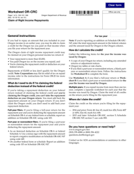 Form 150-101-168 Worksheet OR-CRC Claim of Right Income Repayments - Oregon