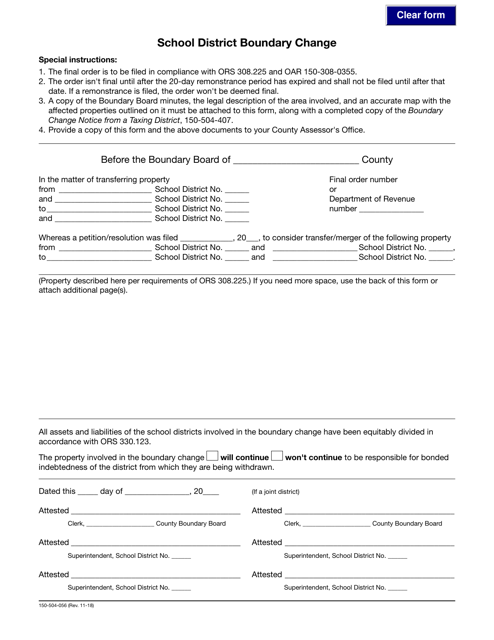 Form 150-504-056 School District Boundary Change - Oregon