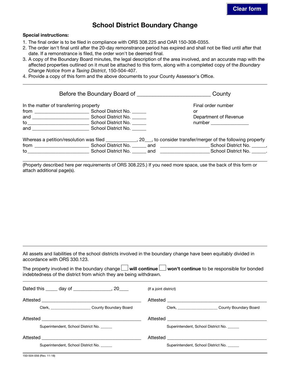 Form 150-504-056 School District Boundary Change - Oregon, Page 1