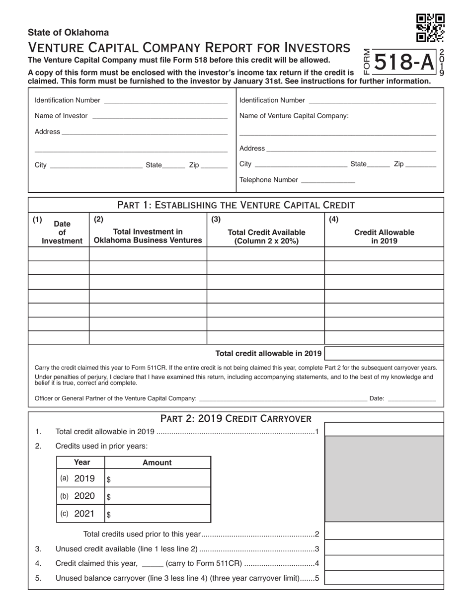 Form 518-A Venture Capital Company Report for Investors - Oklahoma, Page 1