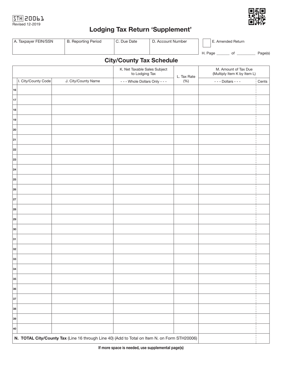 Form STH20061 Lodging Tax Return supplement - Oklahoma, Page 1