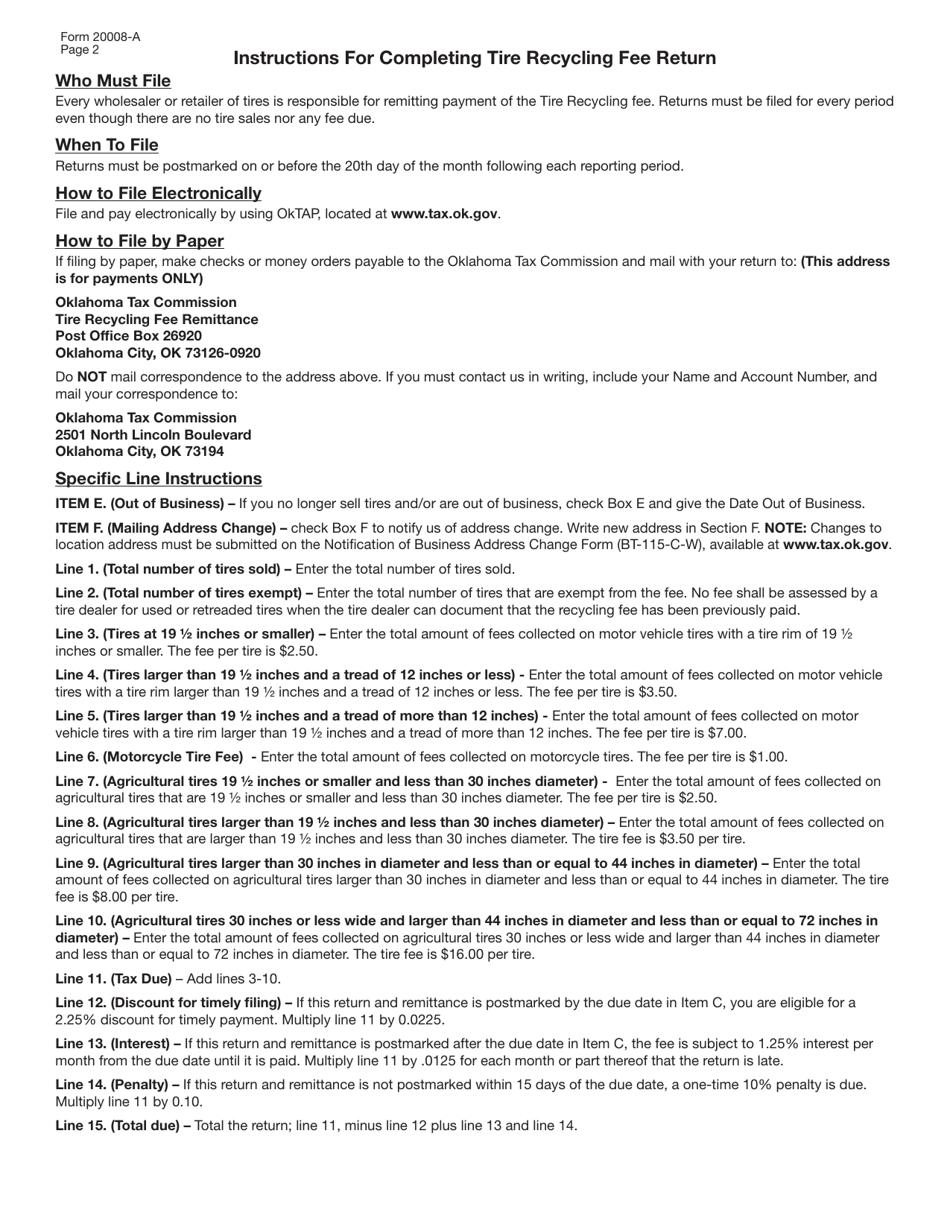 Form STW20008-A Tire Recycling Fee Return - Oklahoma, Page 3