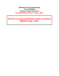 Form STS20002 Oklahoma Sales Tax Return for Filing Returns Prior to July 1, 2017 - Oklahoma
