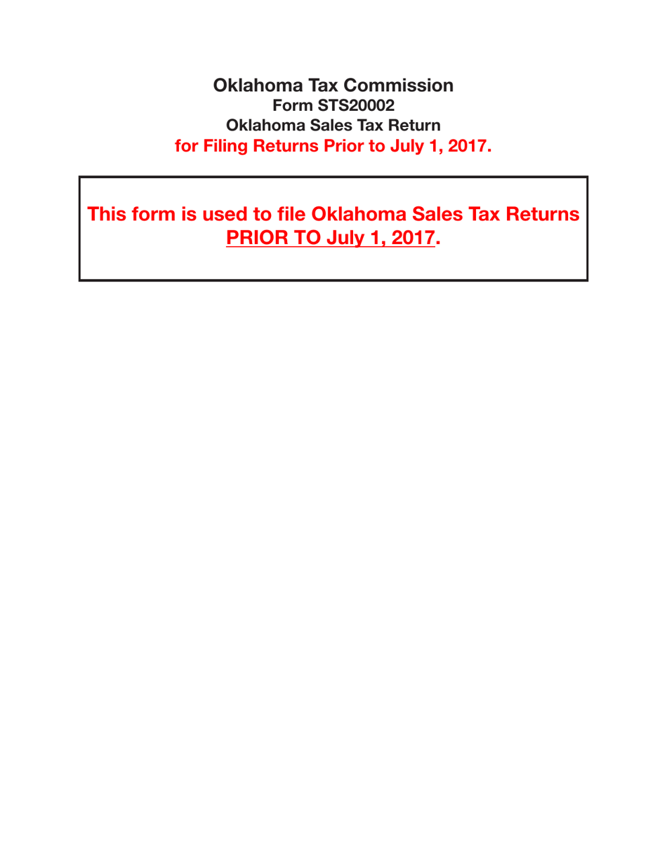 Form STS20002 Oklahoma Sales Tax Return for Filing Returns Prior to July 1, 2017 - Oklahoma, Page 1