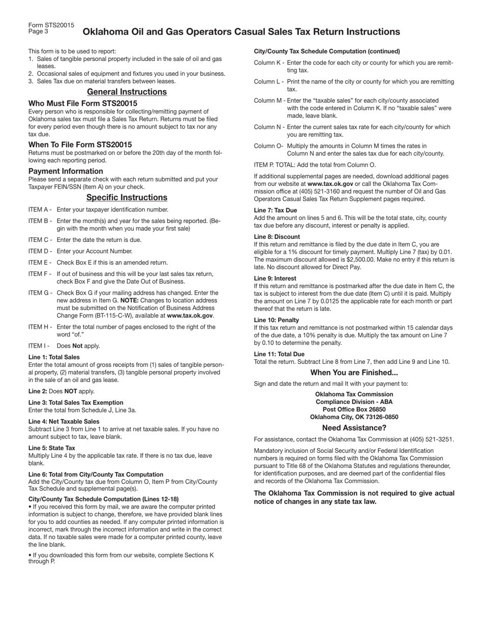 Form STS20015 Oklahoma Oil and Gas Operators Casual Sales Tax Return for Filing Returns Prior to July 1, 2017 - Oklahoma, Page 4