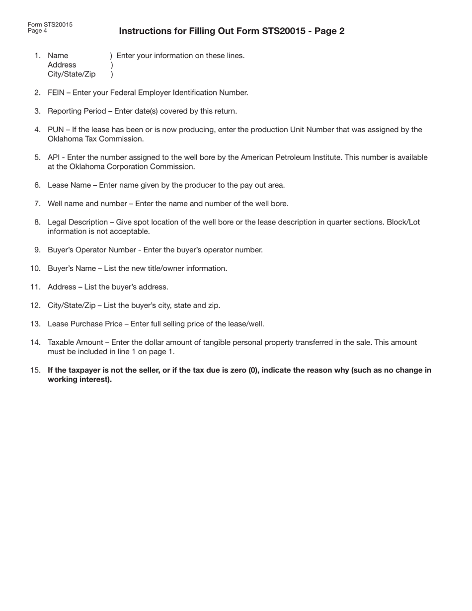 Form STS20015 Oklahoma Oil and Gas Operators Casual Sales Tax Return for Filing Returns Prior to July 1, 2017 - Oklahoma, Page 5